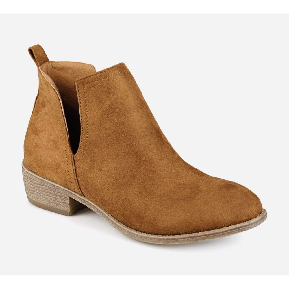 Journee Collection Womens Rimi Booties Vegan Suede Ankle Boots - Camel - Size 6